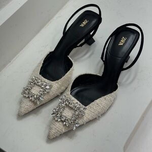 Zara Women's Cream Embellished Heels